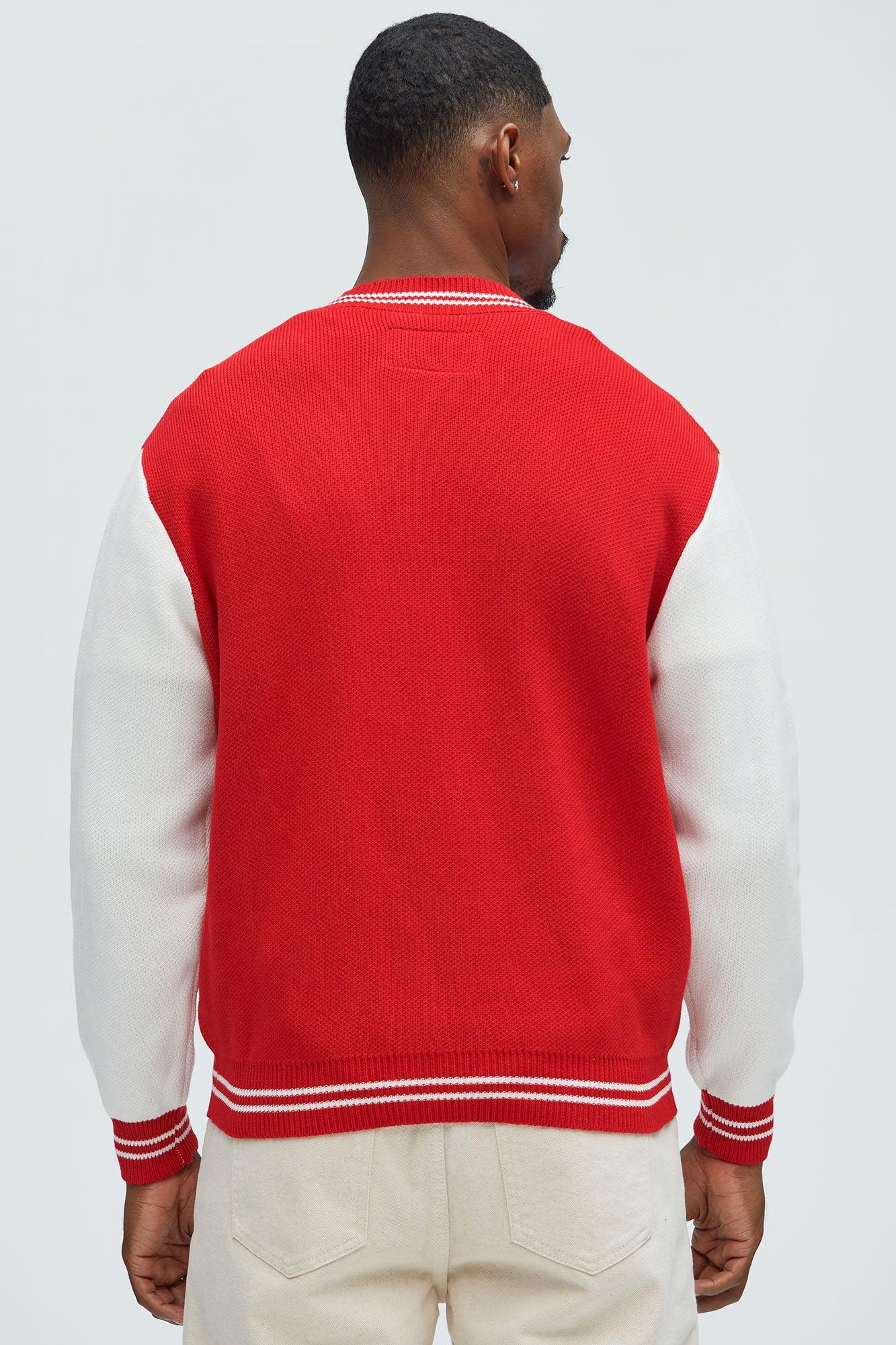 Caspian Knitted Varsity Jacket - Red/combo Product Image