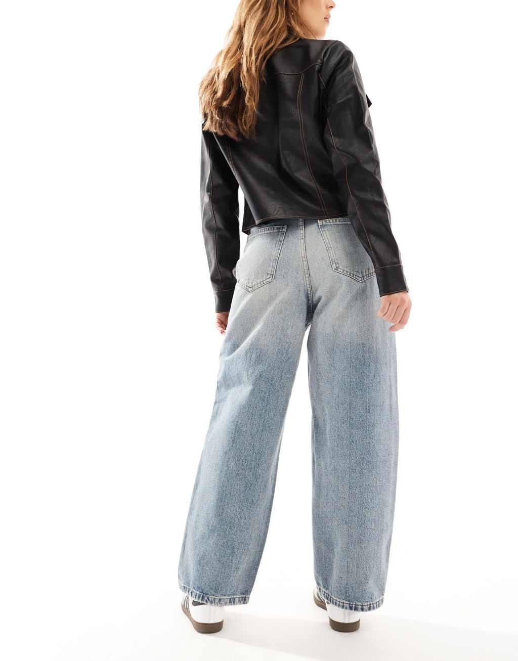 ONLY Lafayette mid waist wide leg jeans in stained vintage blue Product Image