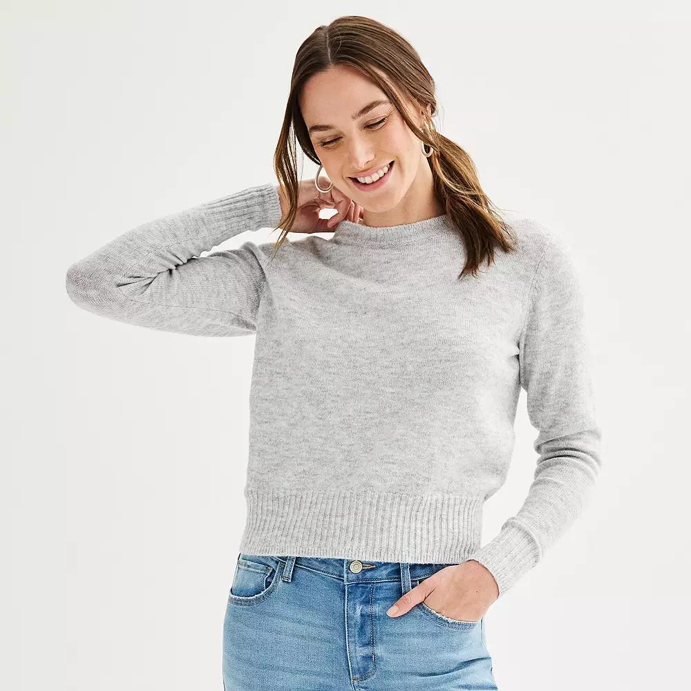 Petite Women's Sonoma Goods For Life® Crewneck Sweater, Size: XXL Petite, Gray Product Image