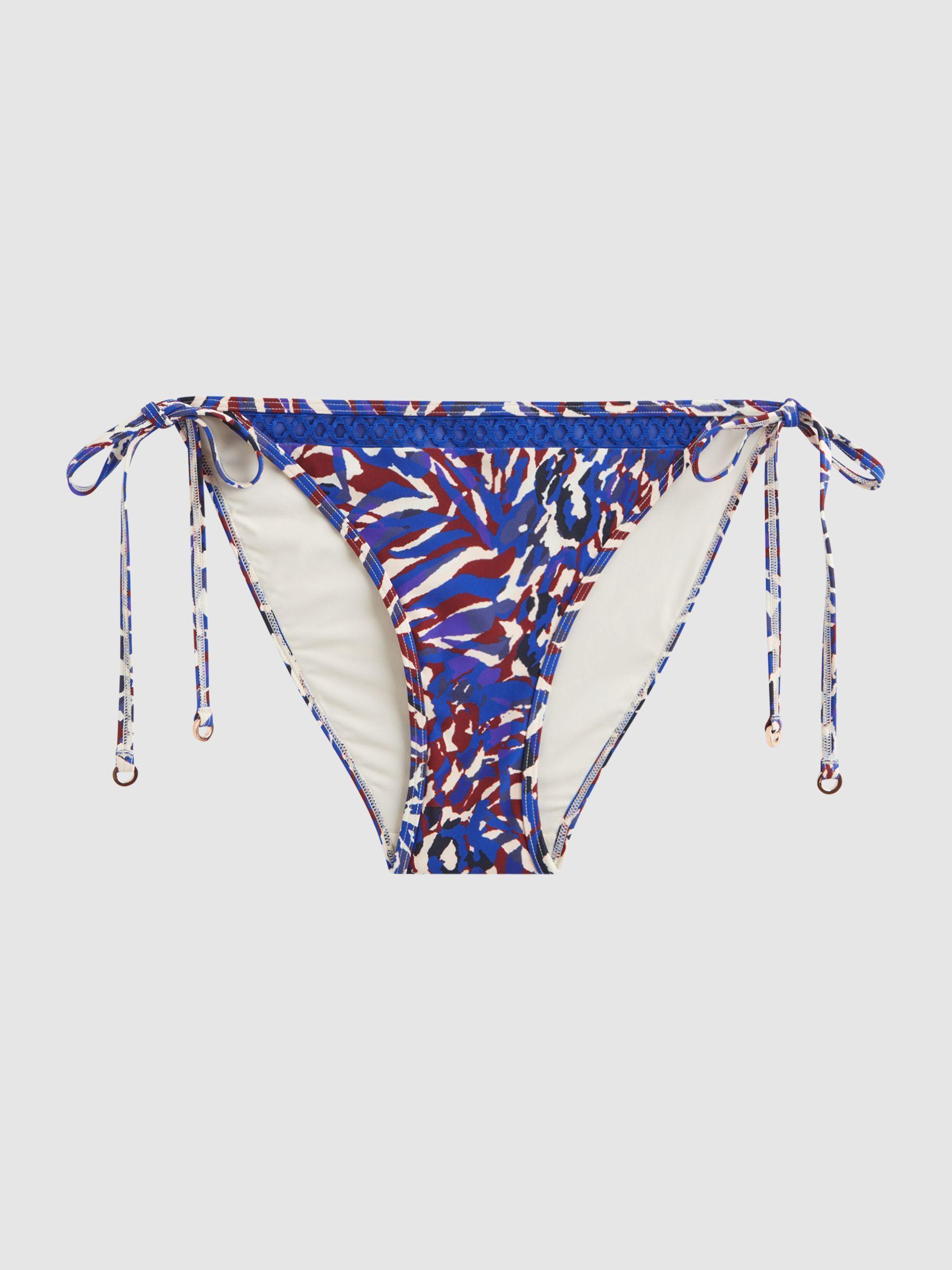 Printed Self Tie Bikini Bottoms in Purple Print Product Image