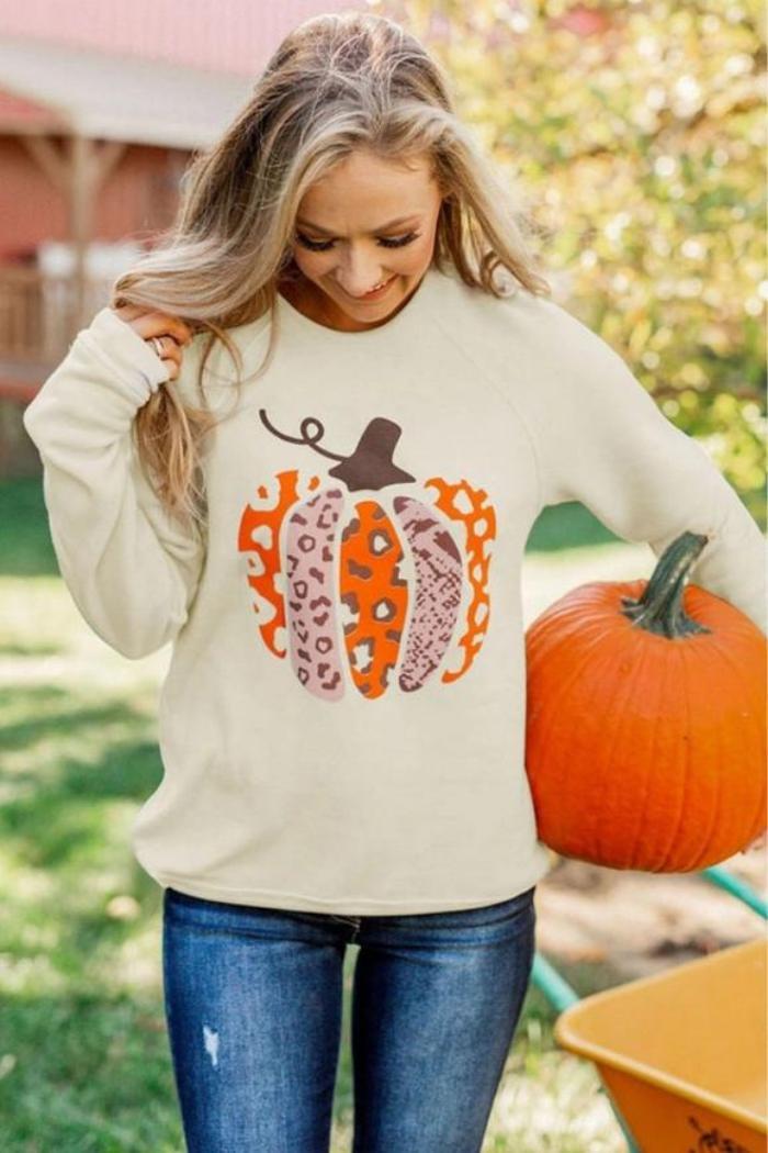 Halloween Pumpkin Printing Sweater Product Image