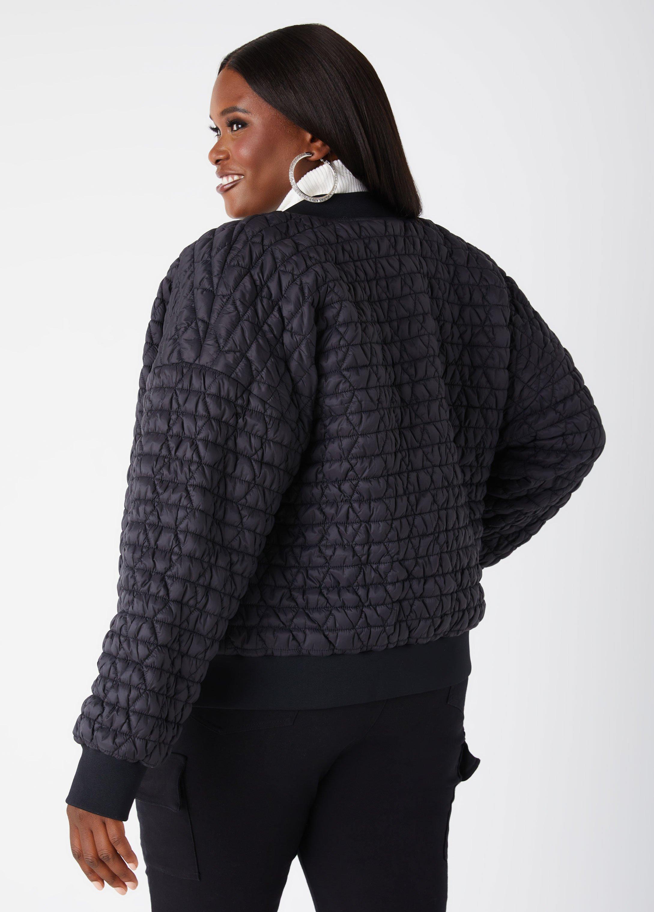 Plus Size Ribbed Trim Quilted Bomber Jacket Ashley Stewart Product Image