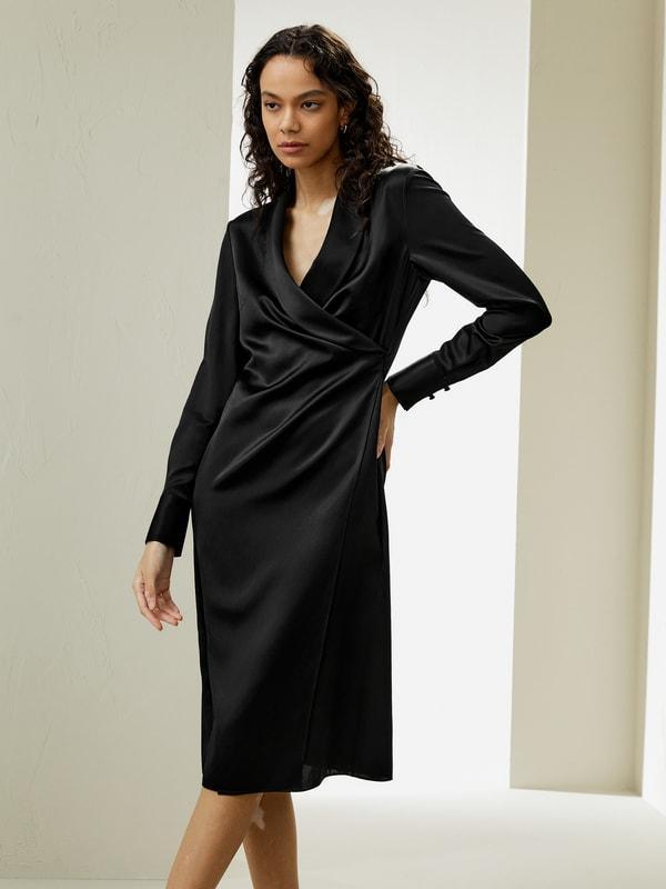 Shawl Collar Silk Wrap Dress Product Image