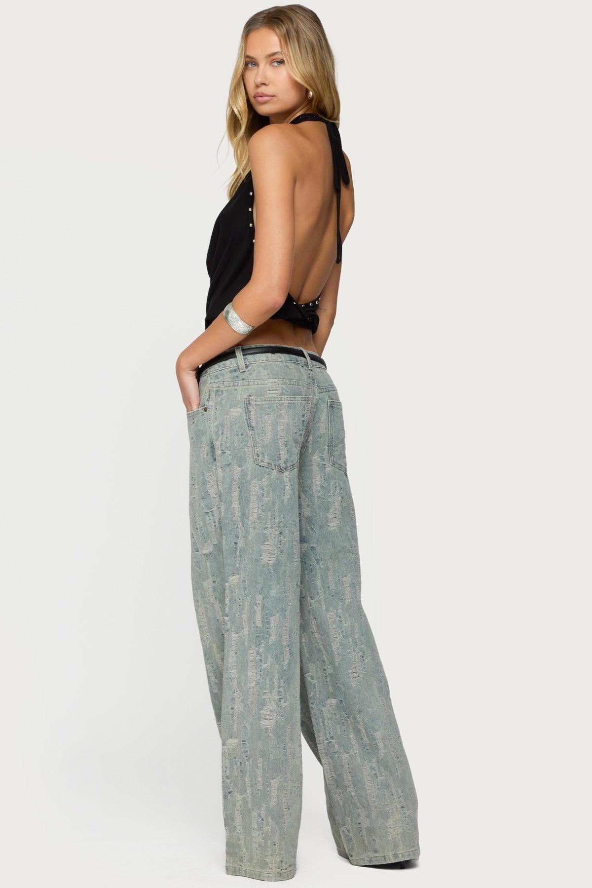 Blaze Distressed Low Rise Baggy Jeans Product Image