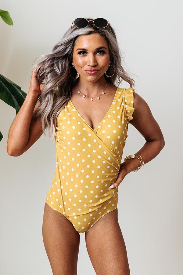 Wild Side Polka Dot One Piece Swimsuit in Mustard Product Image