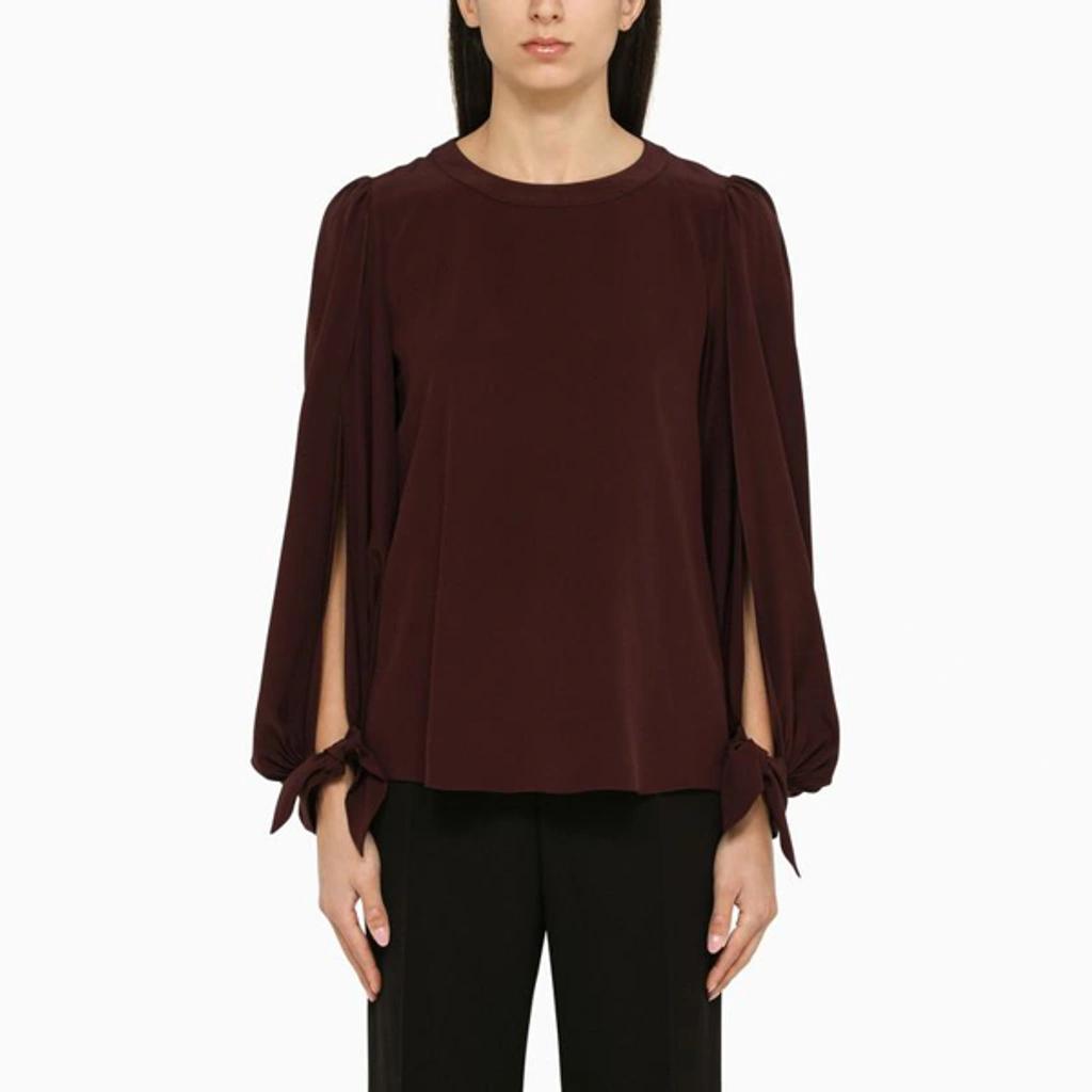 CHLOÉ Dark Purple Silk Blouse In White Product Image