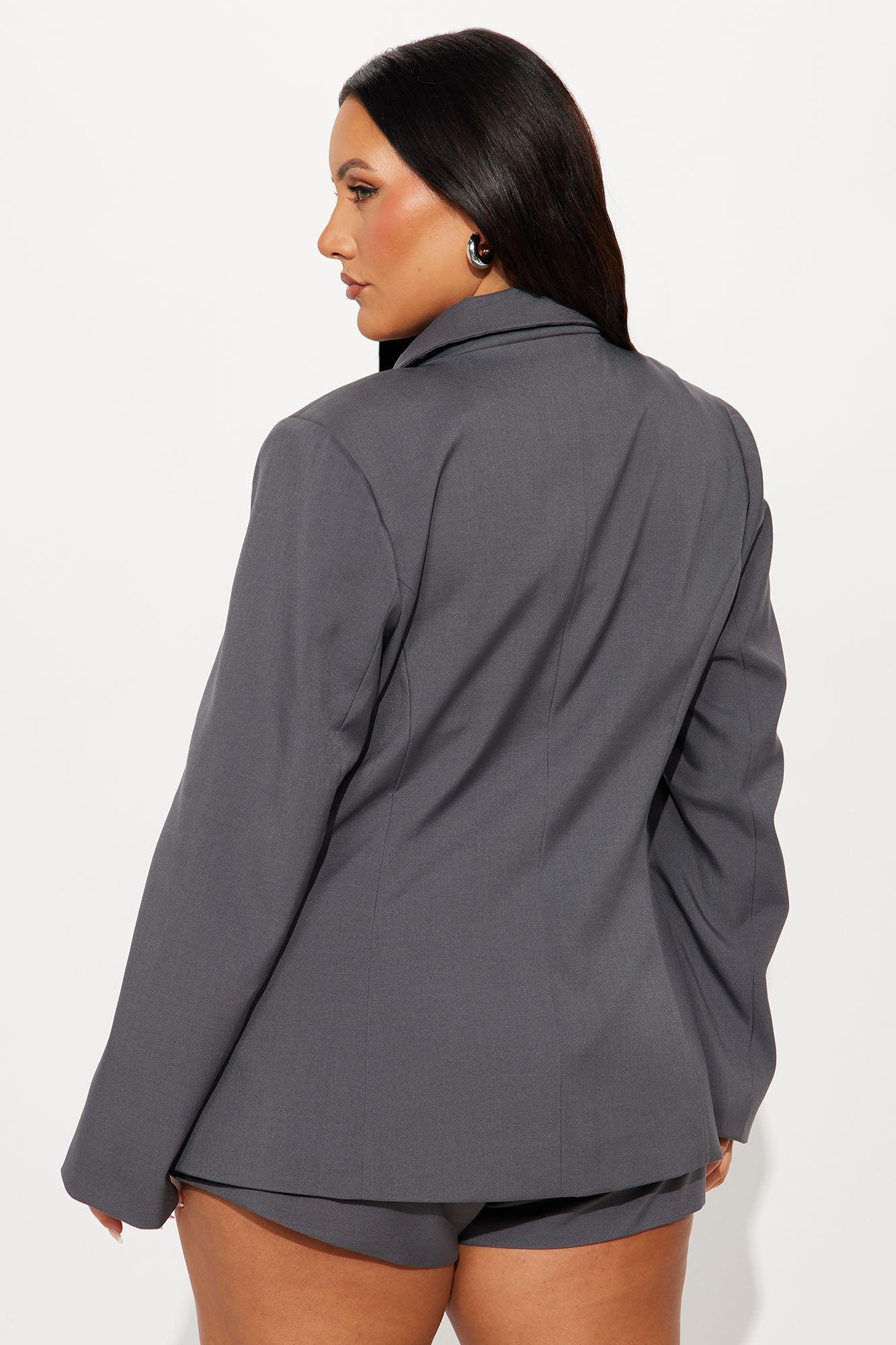 Ines Cinched Waist Asymmetrical Blazer - Grey Female Product Image