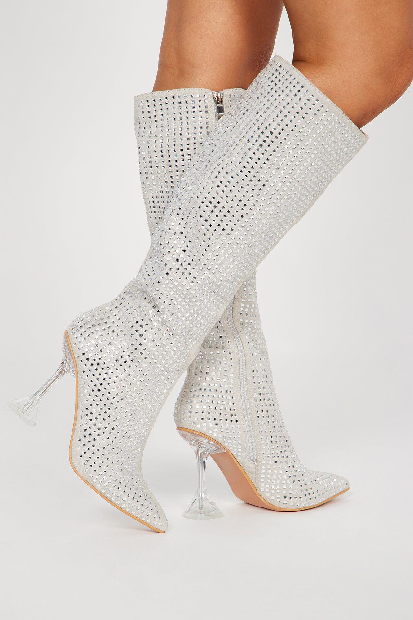 More Of Me Knee High Heeled Boots - Silver Product Image