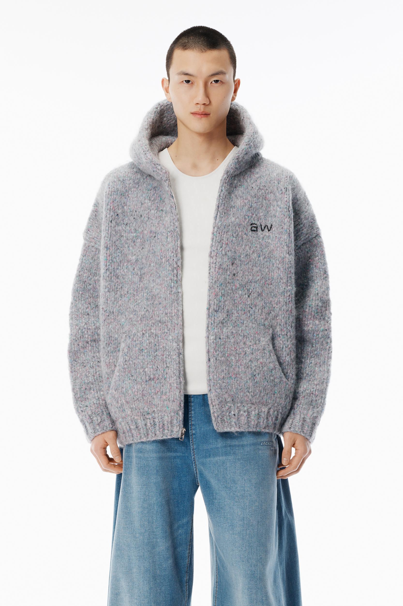 Grey Oversized Crewneck Hoodie With Hand-crochet Logo Product Image