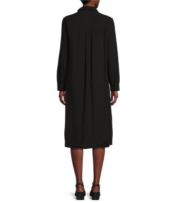 Eileen Fisher Silk Georgette Crepe Notch Collar Long Sleeve Button Front Midi Dress Product Image