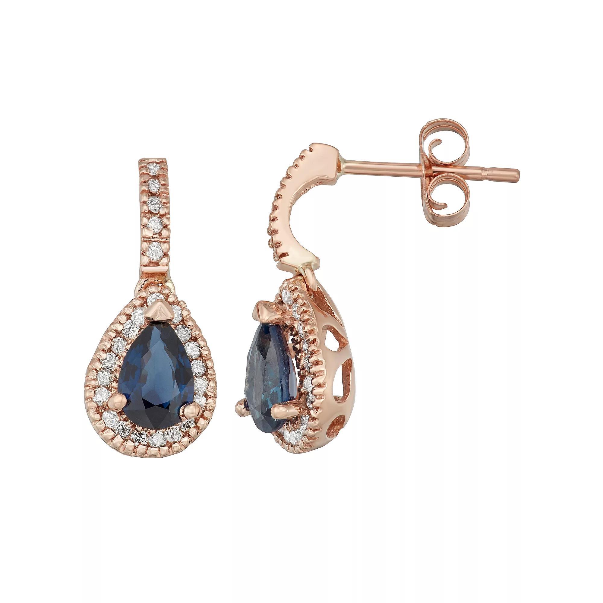 14k Gold Sapphire & 1/5 Carat T.W. IGL Certified Diamond Teardrop Earrings, Women's, Pink Product Image