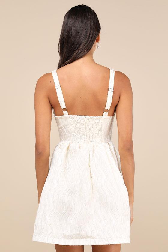 Charmingly Precious Cream Pleated Textured Bustier Mini Dress Product Image