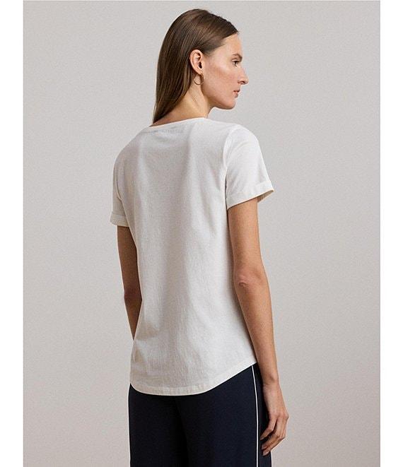 Lauren Ralph Lauren Cotton Jersey Beaded Logo Crew Neck Short Sleeve Tee Product Image