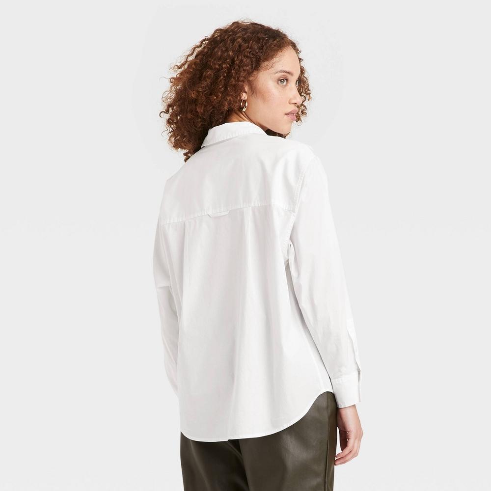 Womens Long Sleeve Oversized Button-Down Boyfriend Shirt - A New Day White XXL Product Image