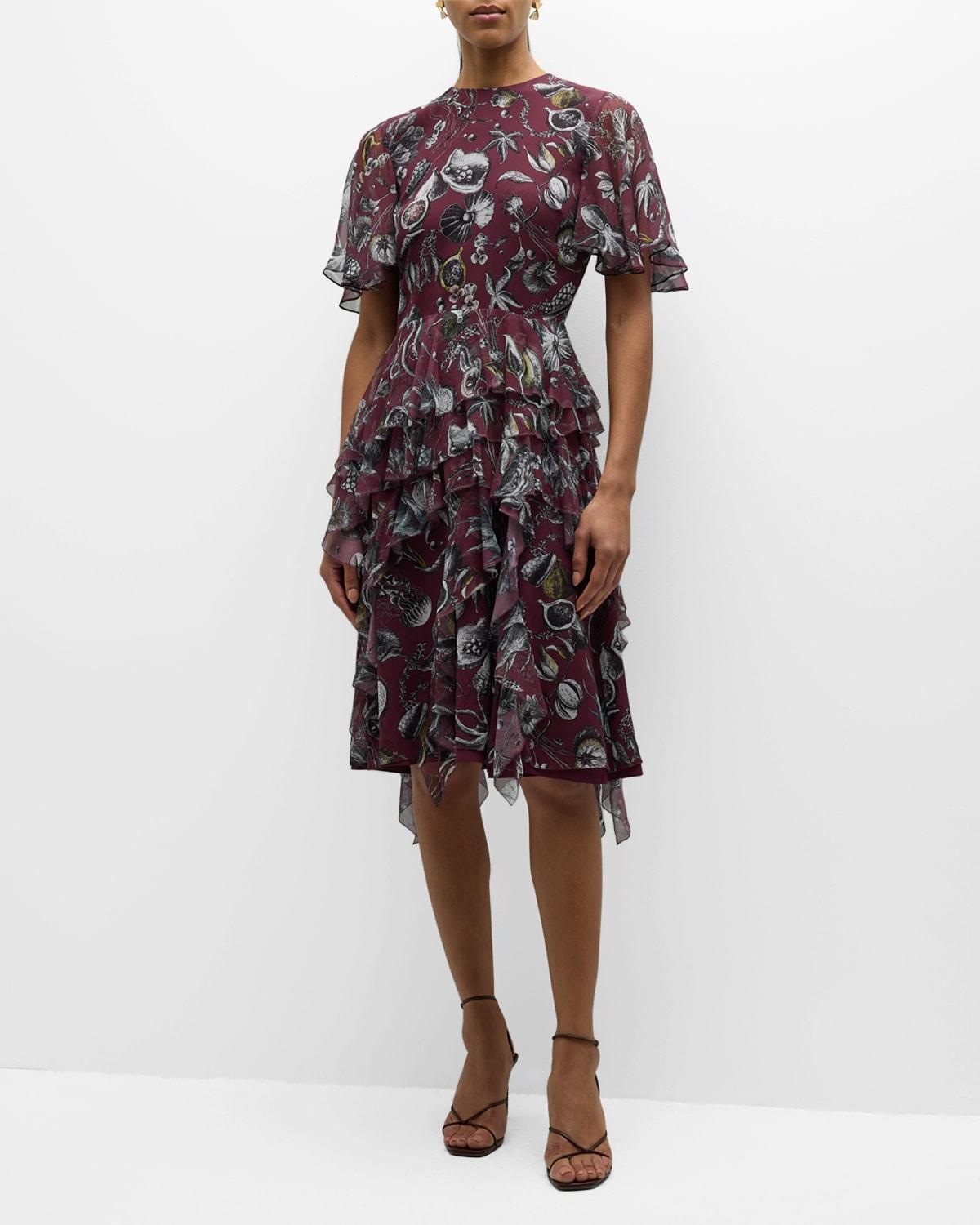 Marine Print Chiffon Day Dress with Ruffle Detail Product Image