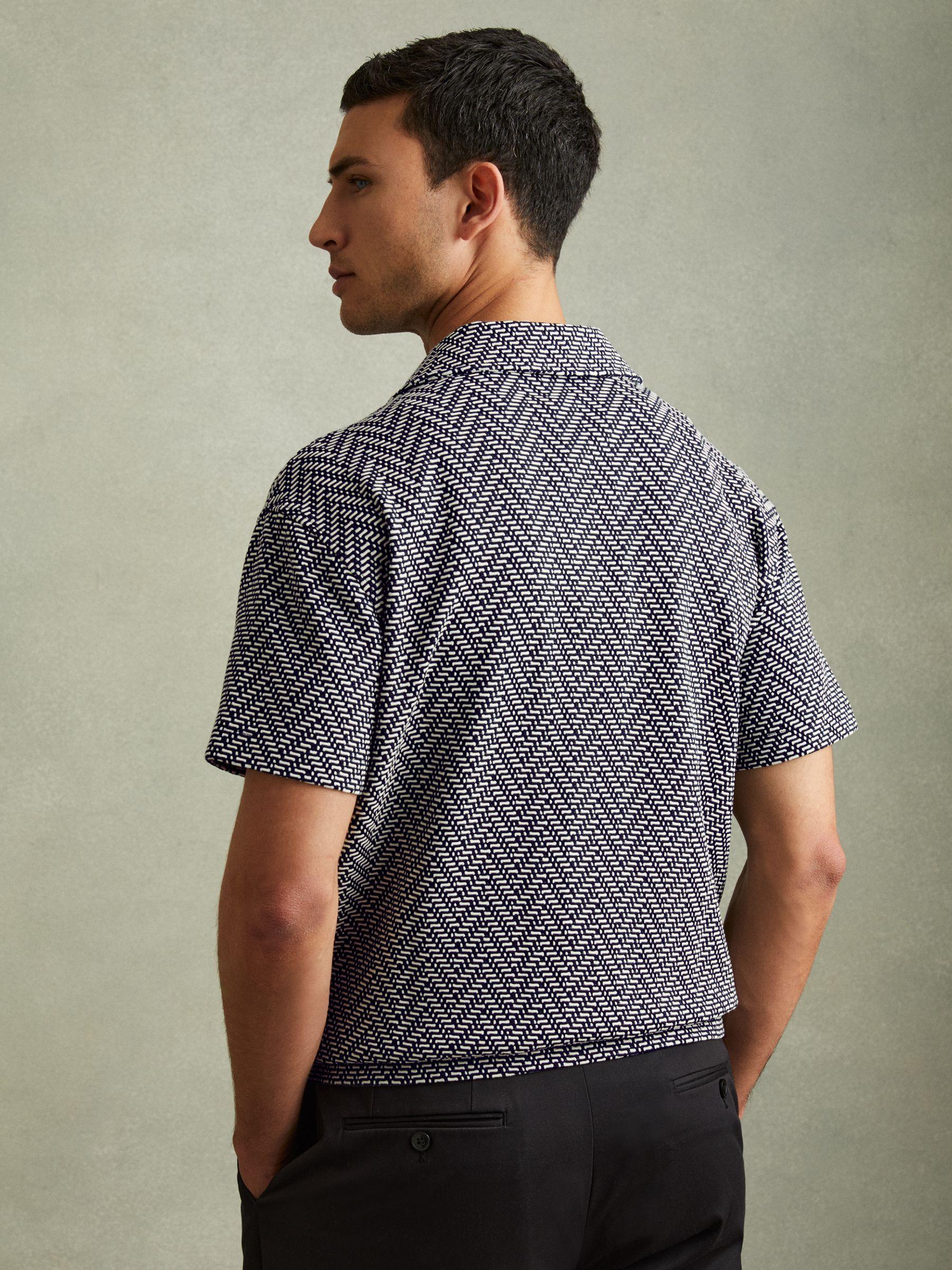 Zig-Zag Cuban Collar Shirt in Navy Product Image