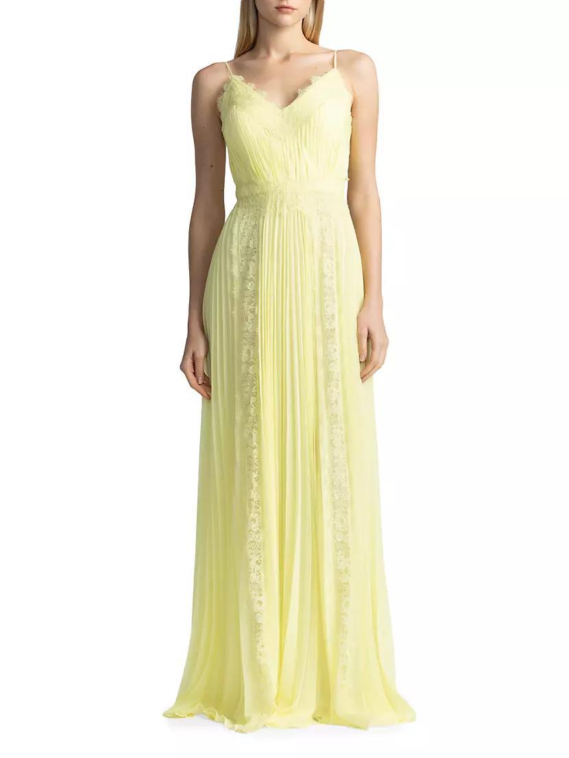 Lace-Trimmed Pleated Chiffon Gown Product Image