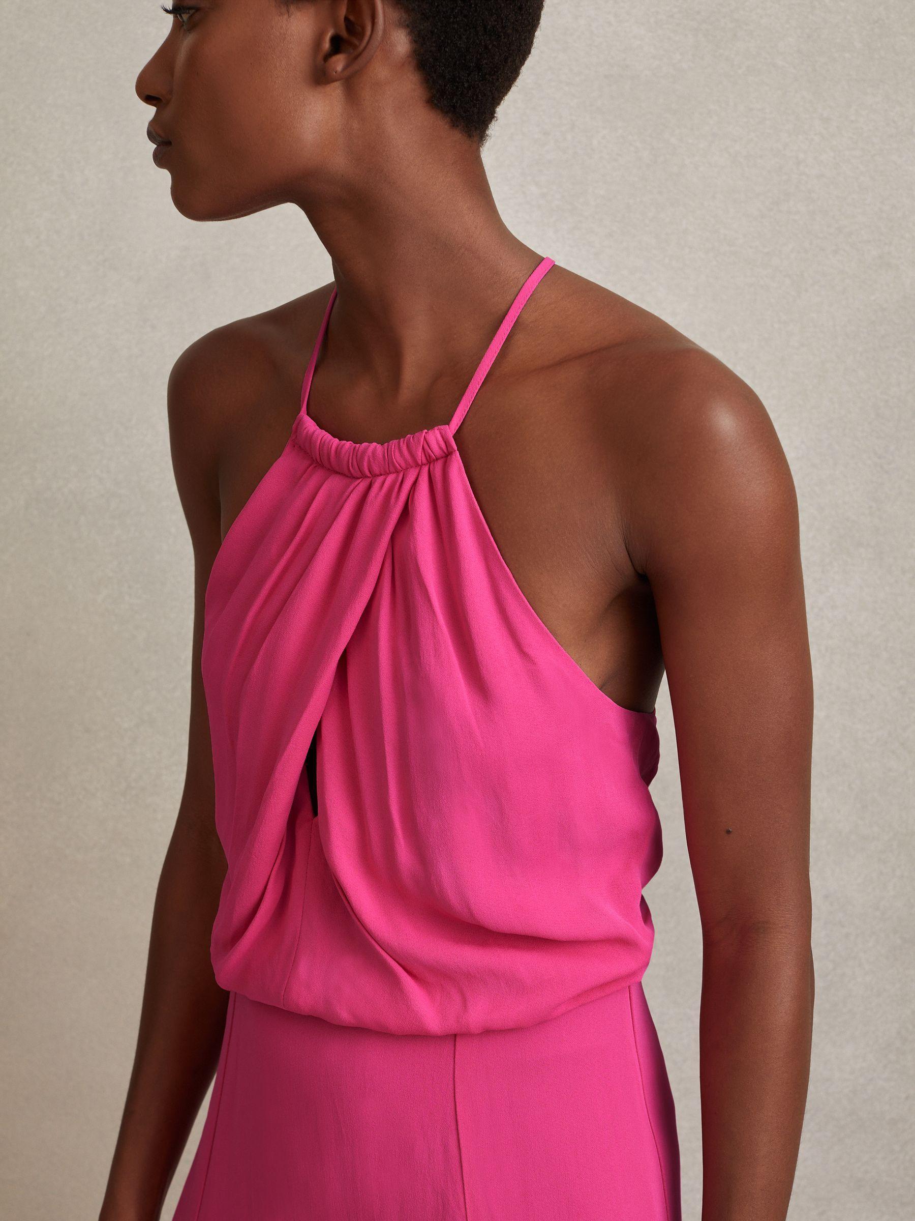 Drape Front Midi Dress in Pink Product Image