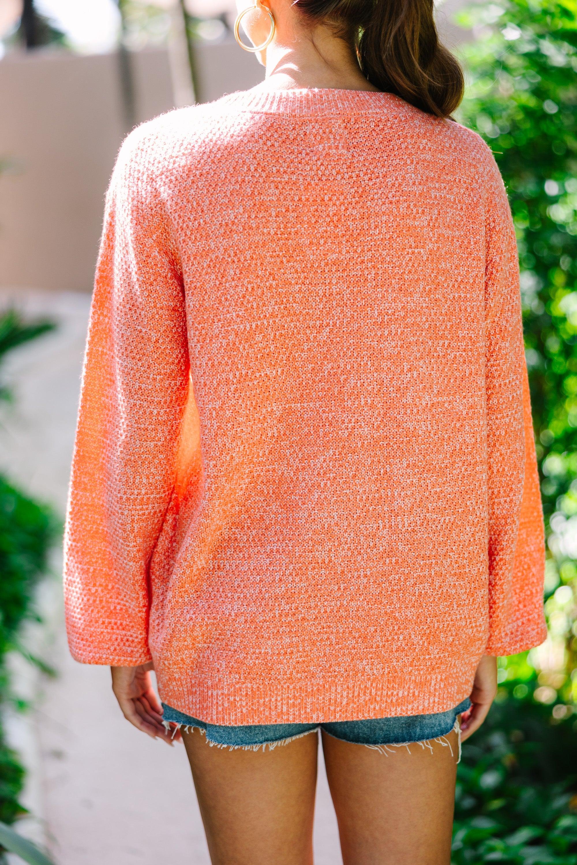 The Slouchy Coral Orange Bubble Sleeve Sweater Female Product Image