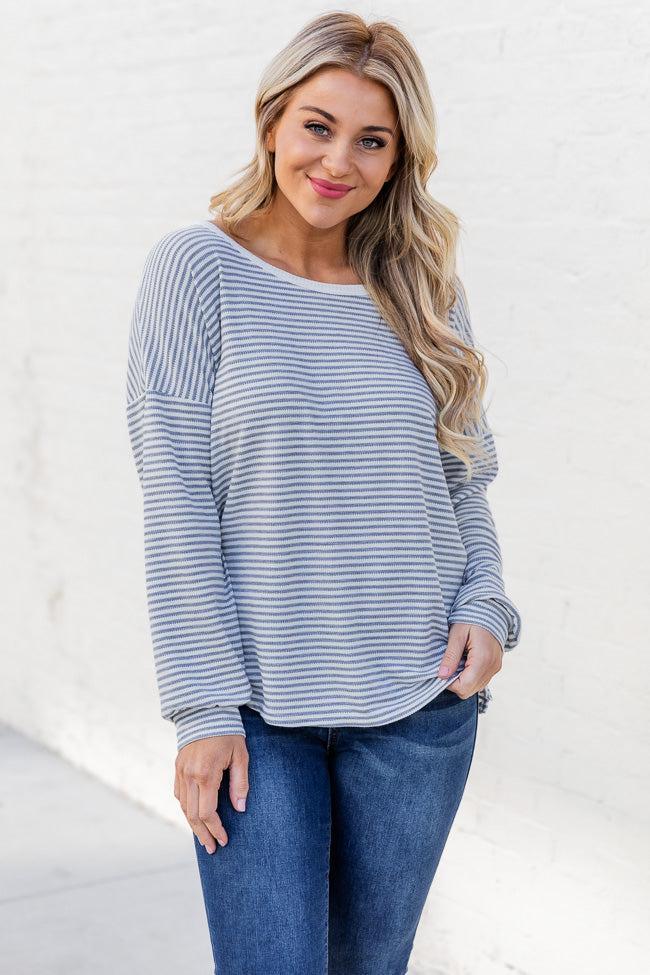 In My Head Grey Striped Long Sleeve Tee FINAL SALE Product Image