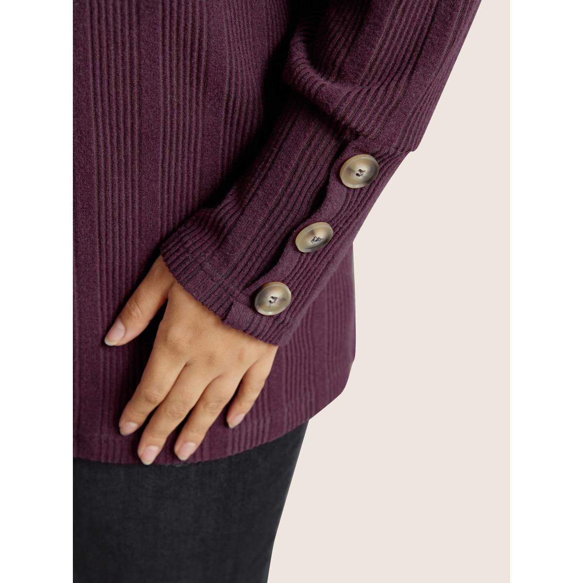 Plus Size Rib Knit V Neck Button Detail T-shirt Green Women Leisure Non Plain V-neck Casual T-shirts BloomChic 22-24/3X Product Image