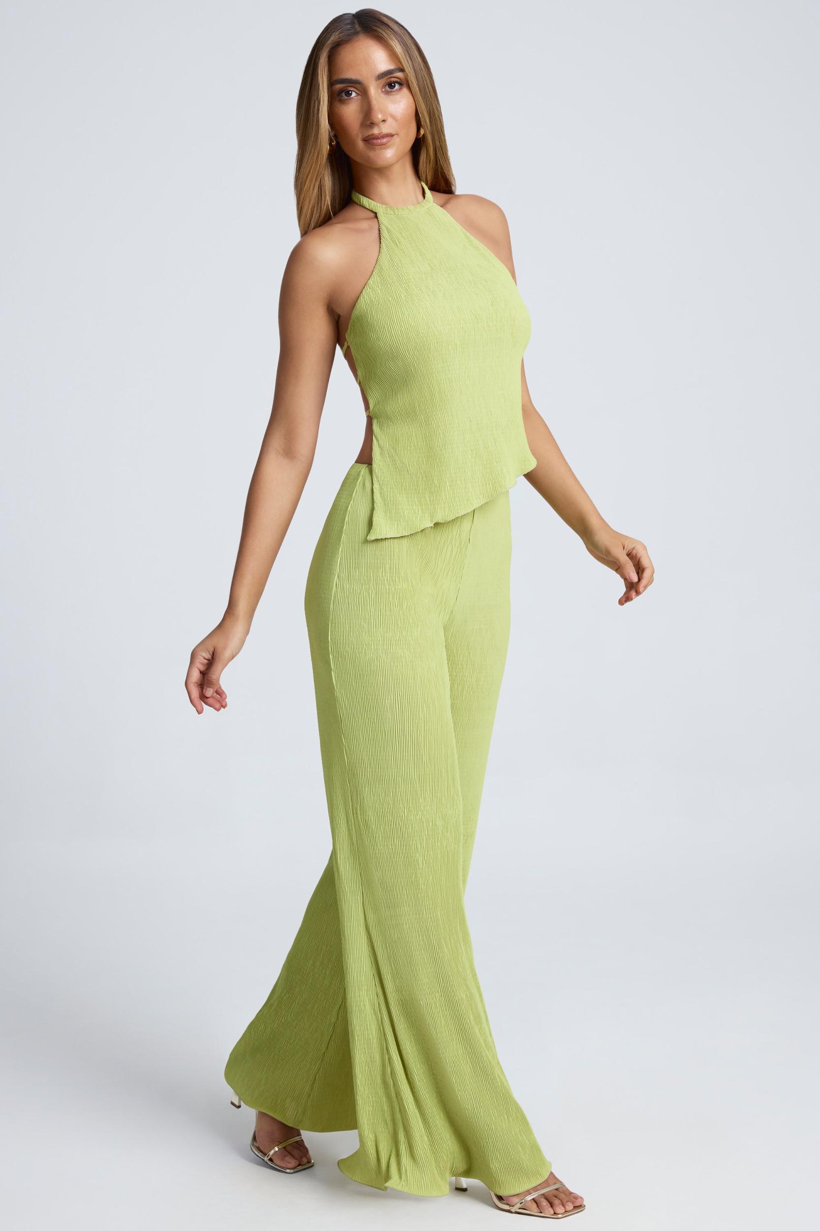 High-Waist Wide-Leg Trousers in Olive Green Product Image