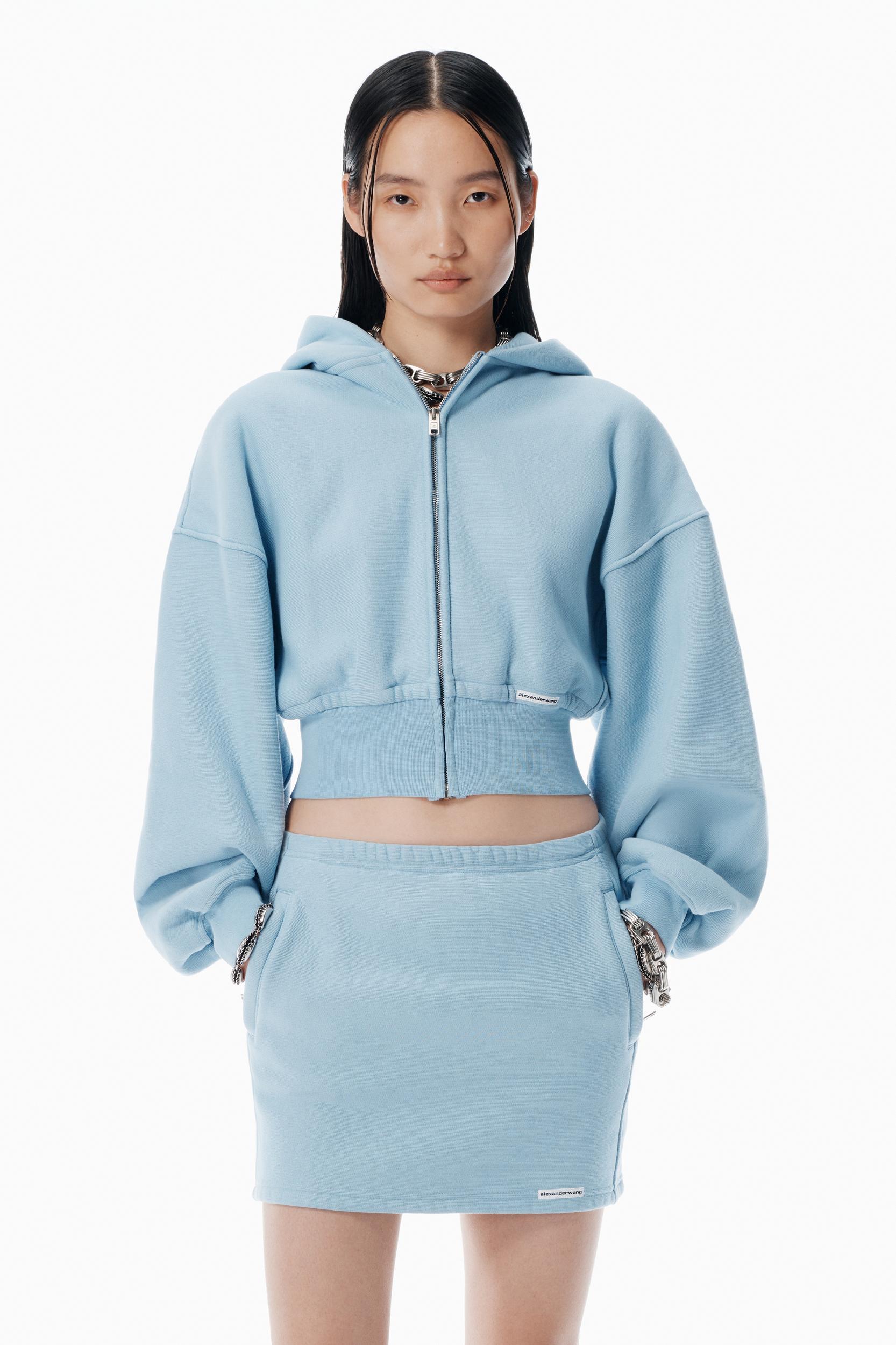 Light Blue Cropped Zip-up Hoodie Product Image