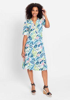 Olsen Womens Short Sleeve Tropic Print A-Line Dress Product Image