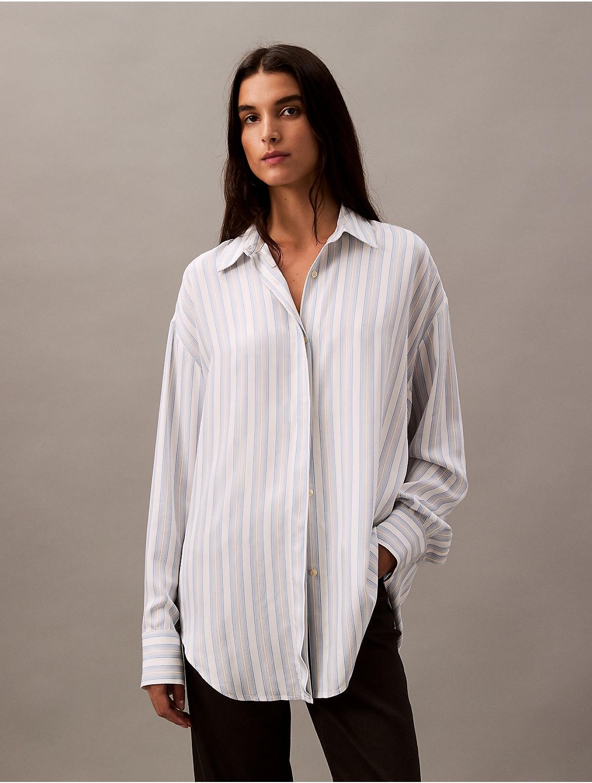 Calvin Klein Womens Relaxed Viscose Button Down Shirt - Blue Product Image