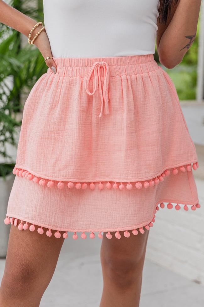 Simply Peachy Salmon Tassel Hem Gauze Skort FINAL SALE Product Image