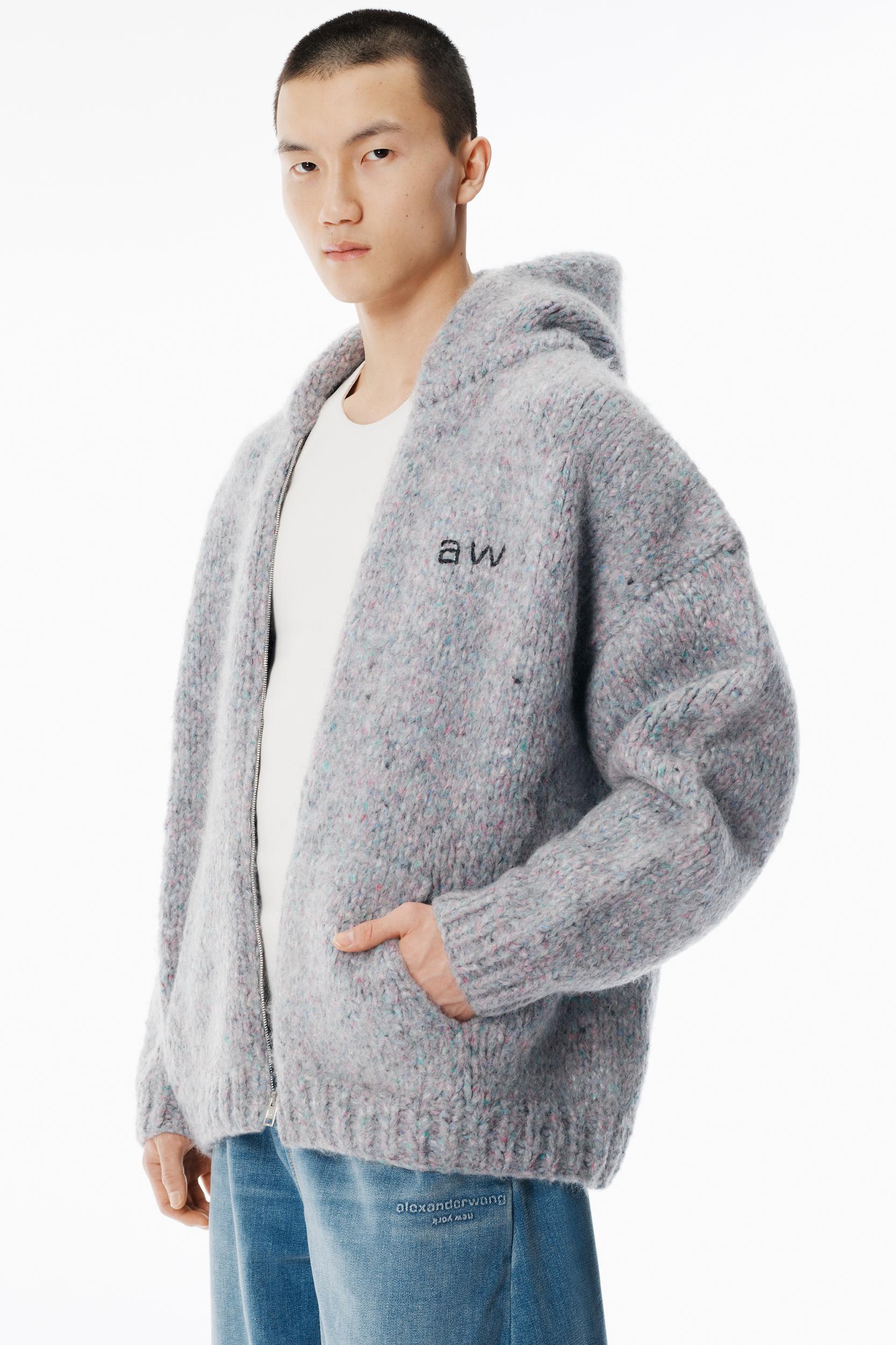 Grey Oversized Crewneck Hoodie With Hand-crochet Logo Product Image