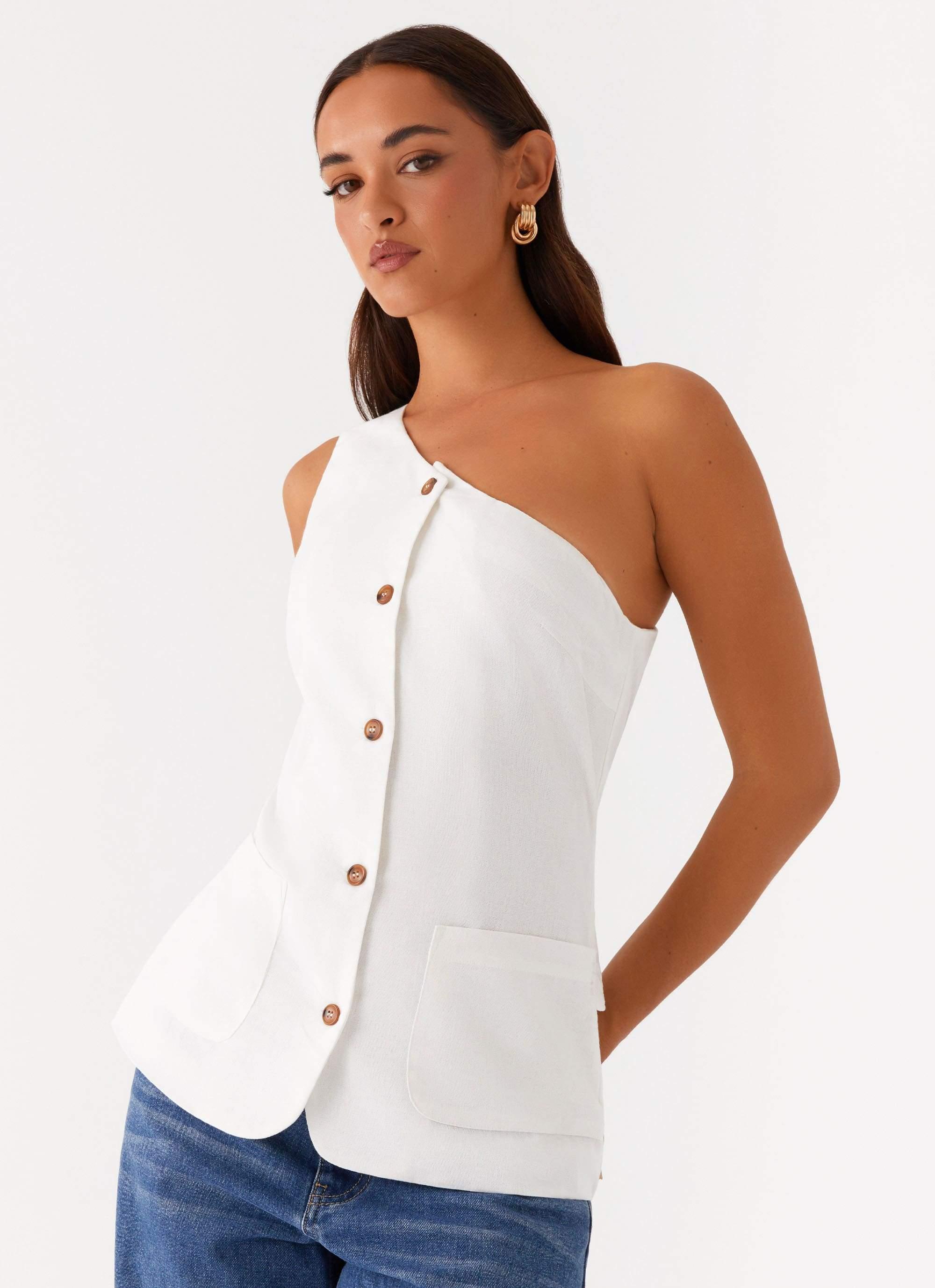 Jordy Linen Pocket Vest - White Product Image