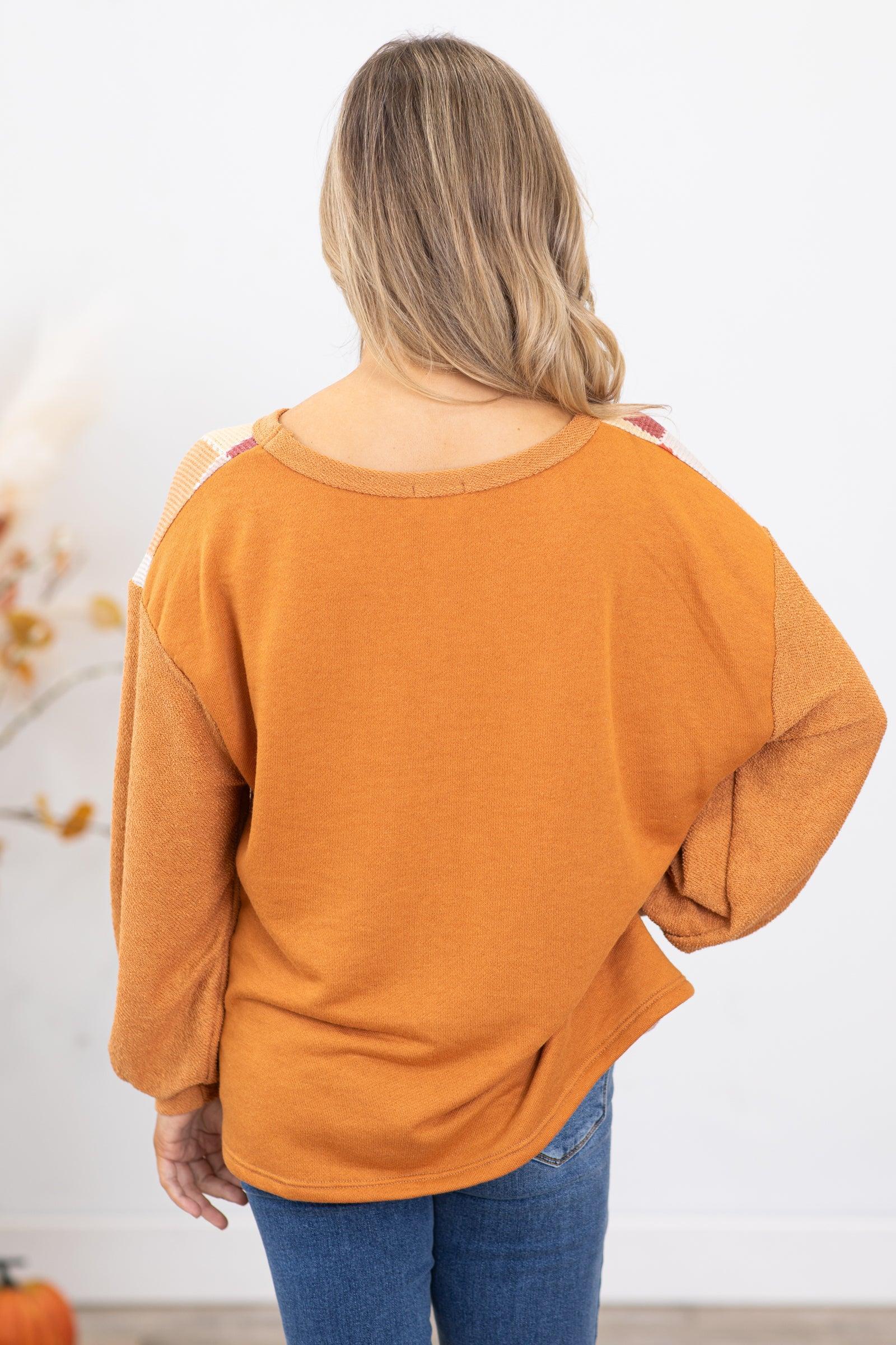 Orange and Wine Checkerboard Print Top Product Image