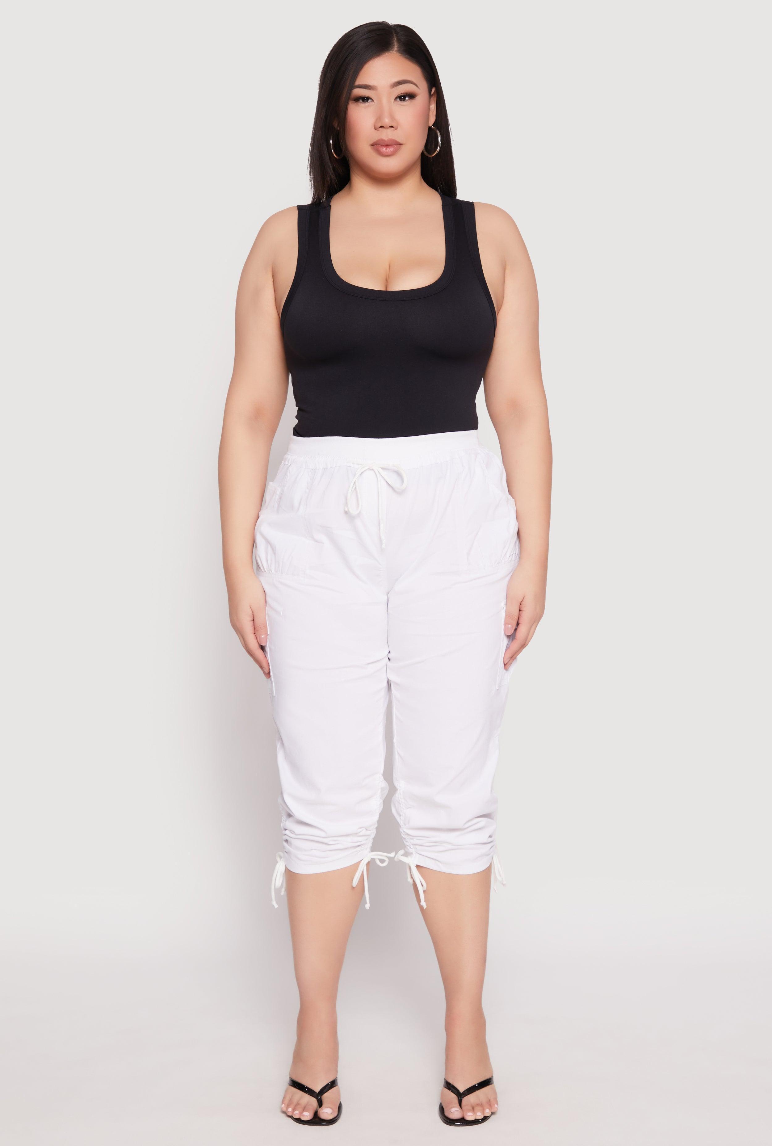 Womens Plus Size Toggle Drawstring Poplin Capri Pants Product Image