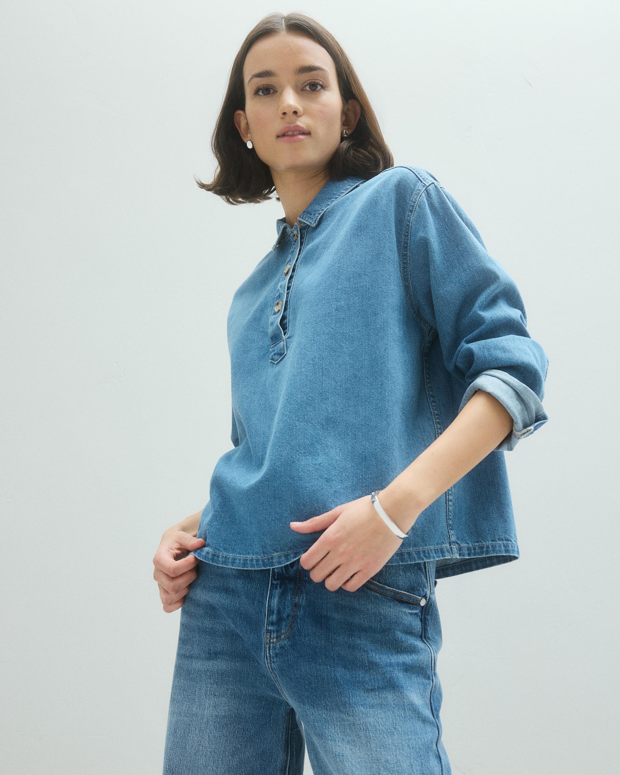 Distressed Denim Popover Shirt Product Image