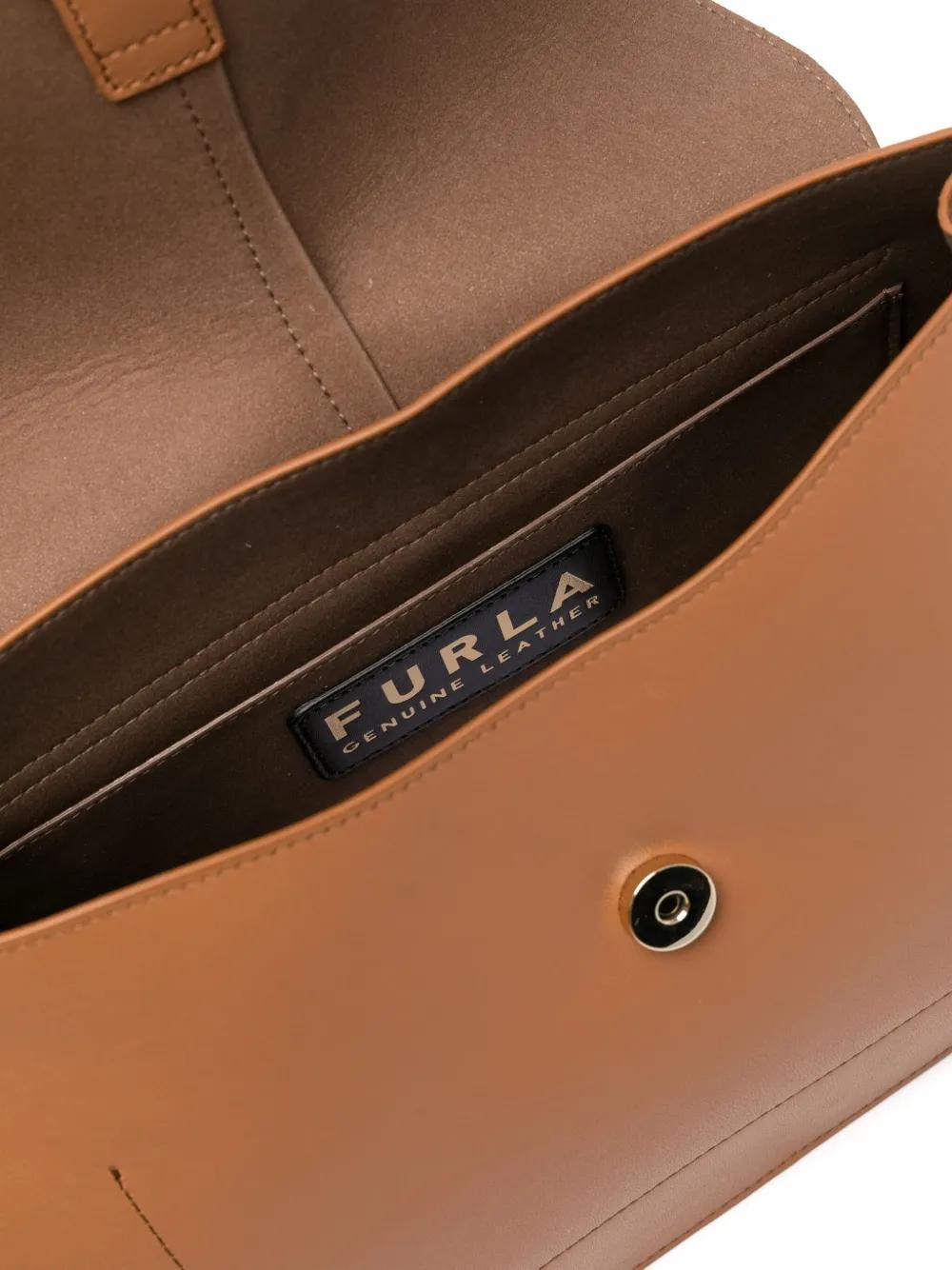 FURLA Flow Leather Shoulder Bag In Brown Product Image