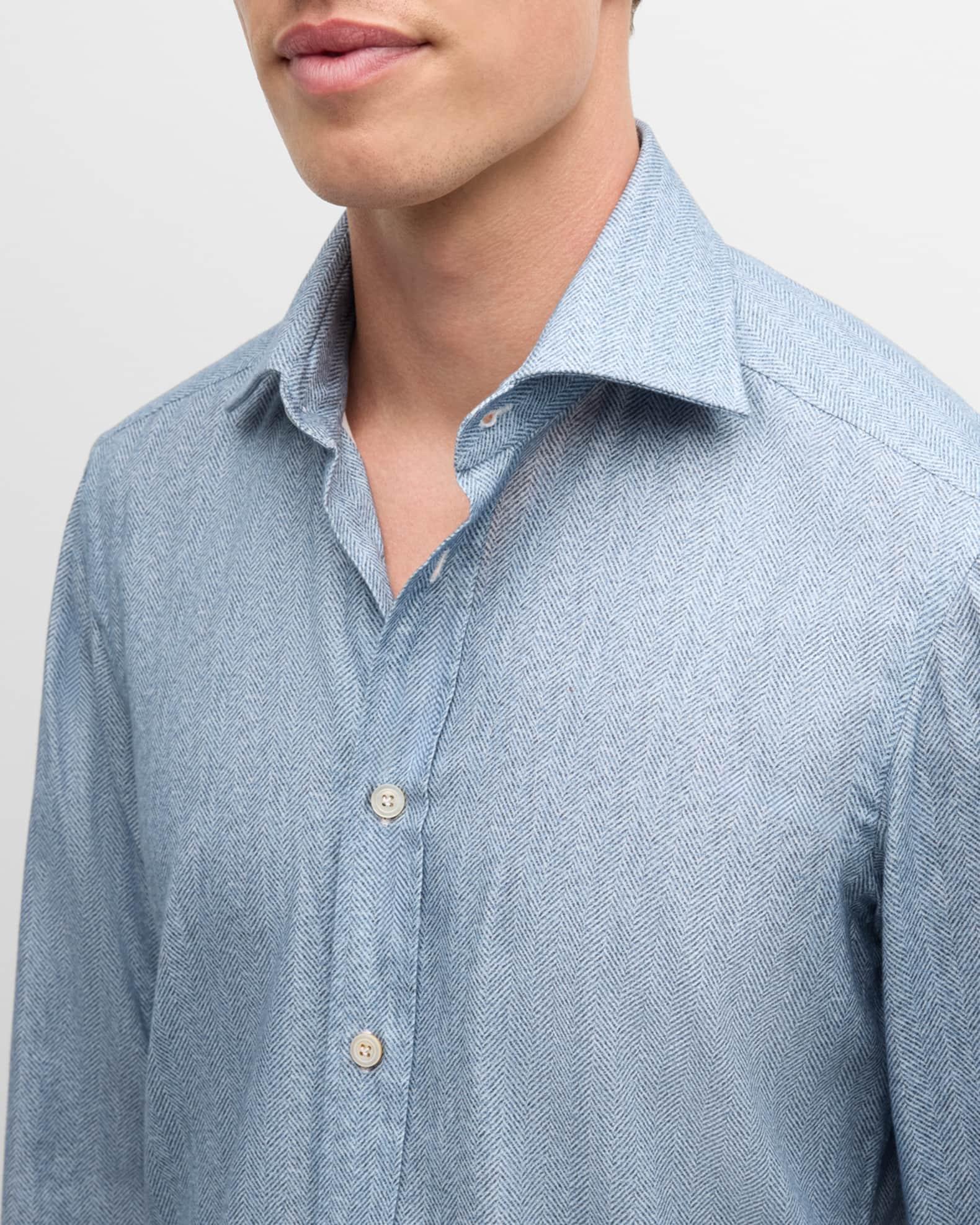 Men's Cotton Herringbone-Print Sport Shirt Product Image
