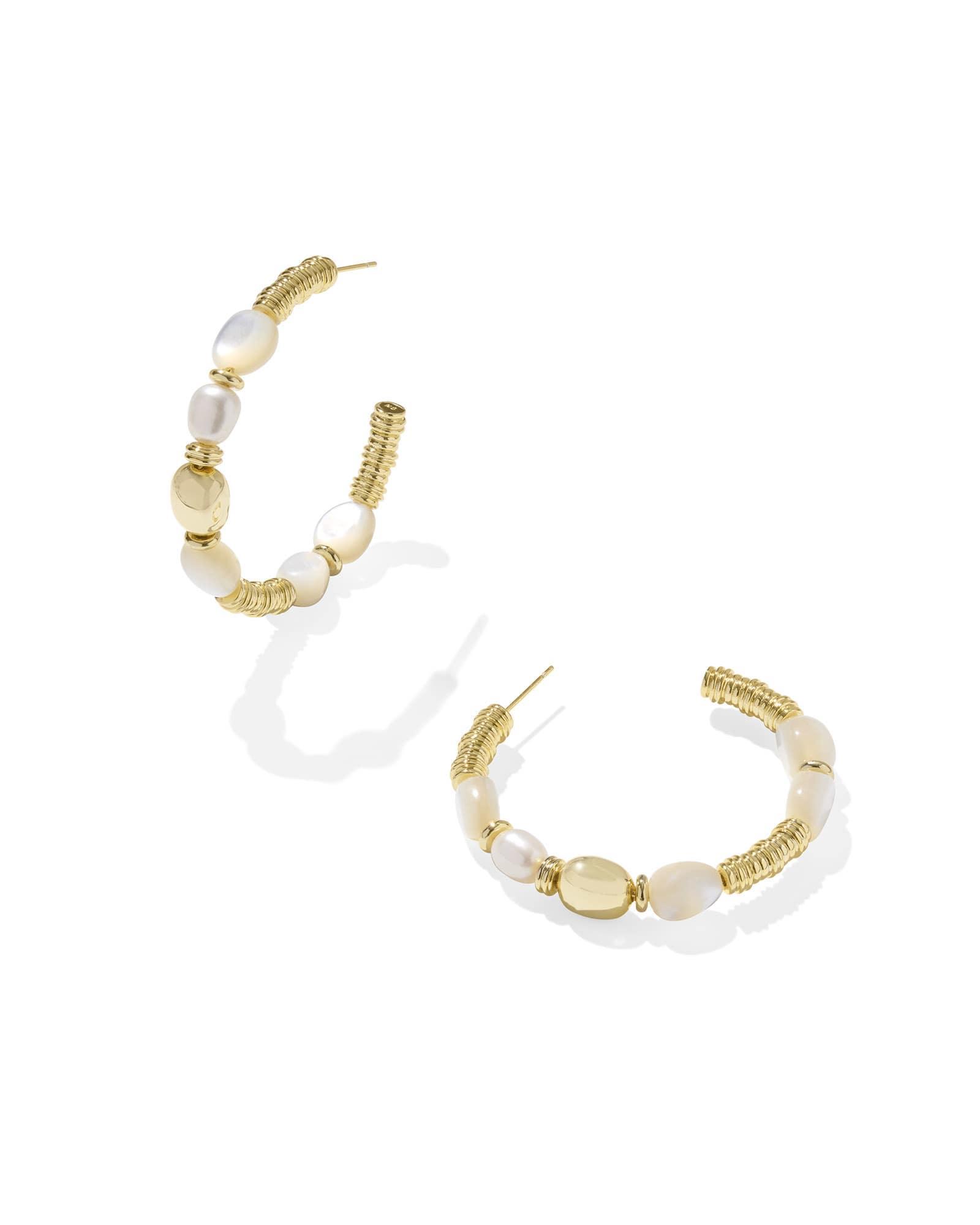 Melody Gold Beaded Hoop Earrings in Freshwater Cultured Pearl Product Image