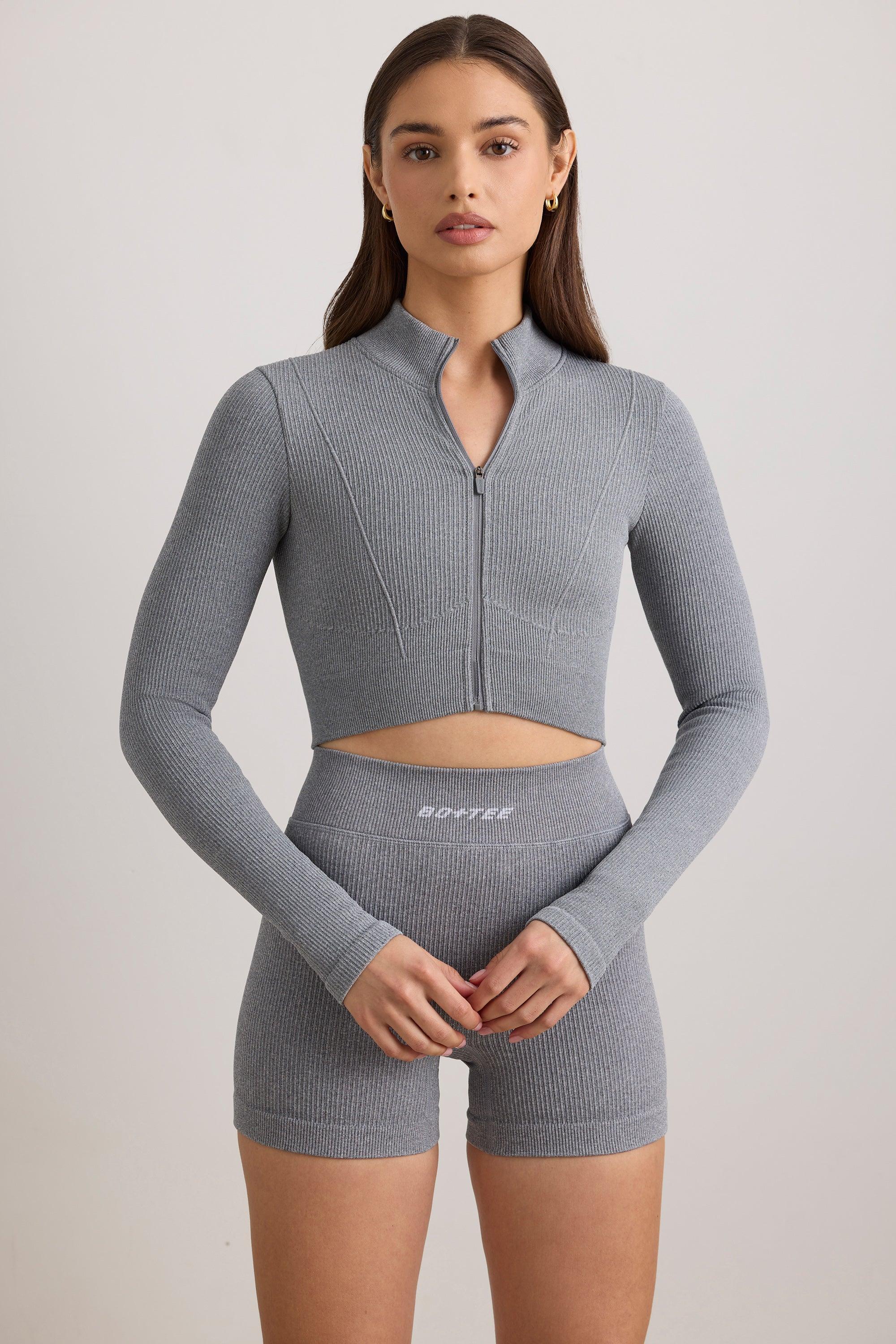 FlexiRib Cropped Jacket in Grey Melange Female Product Image