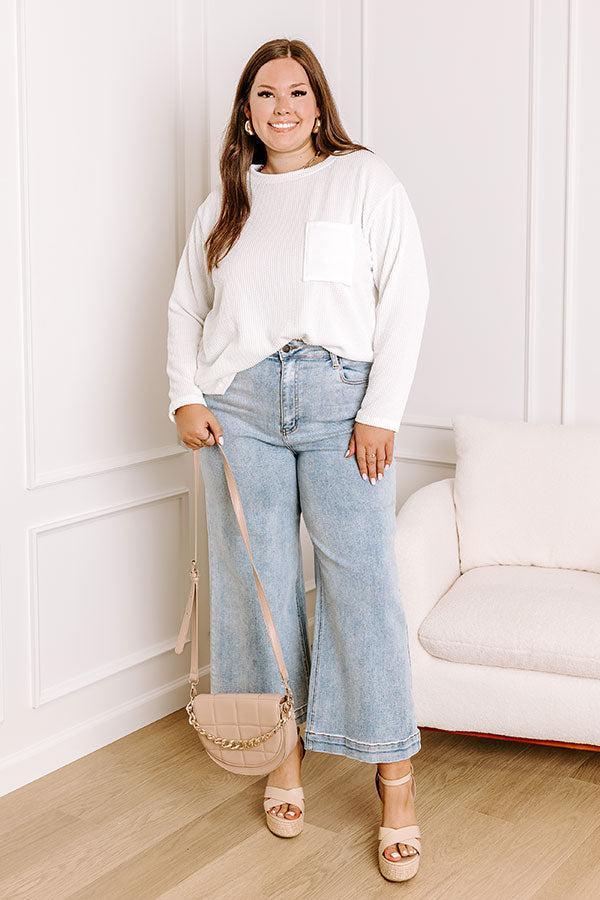 Casual Outing Ribbed Top In White Curves Product Image