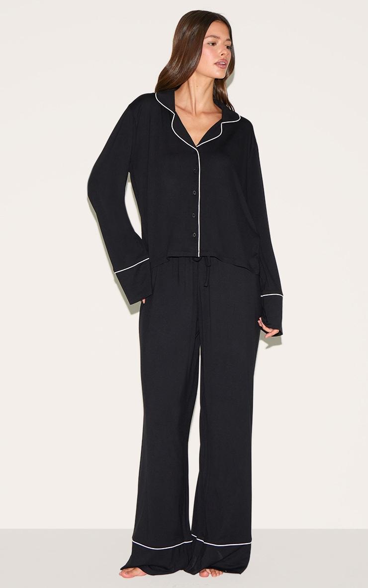 Black Modal Piping Long Pj Set Product Image
