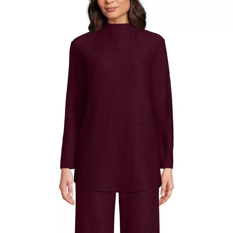 Petite Lands End Cable Ottoman Relaxed Long Sleeve Funnel Neck Tunic, Womens Deep Navy Grey Product Image