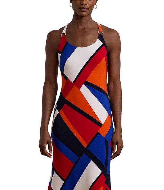 Lauren Ralph Lauren Scoop Neck Jersey Knit Geometric Print Scoop Neck Sleeveless Maxi Dress Product Image