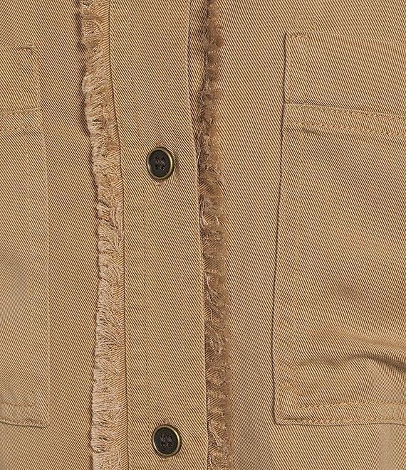 Multiples Lyocell Twill Point Collar Long Roll-Tab Sleeve Button-Front Fringed Shirt Product Image