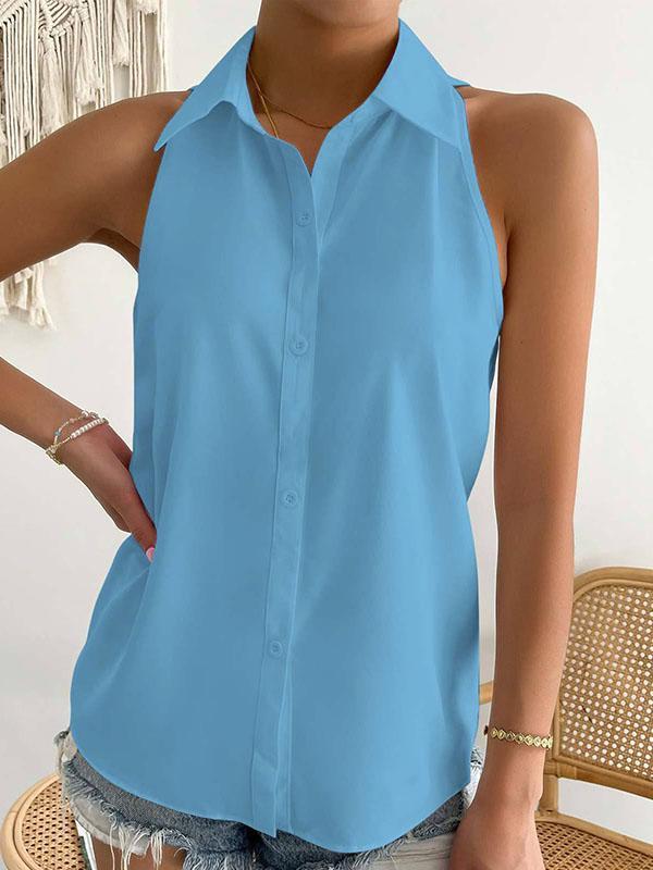 Loose Plus Size Solid Color Split-Joint Lapel Blouses Product Image
