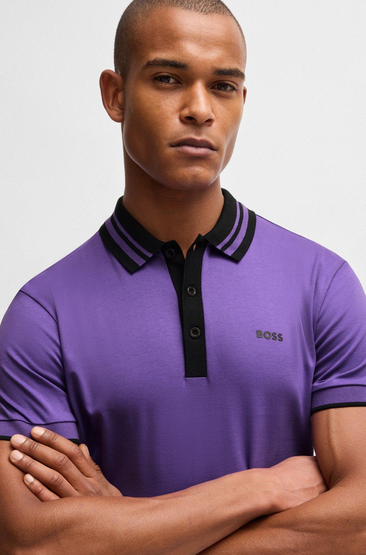 Interlock-cotton polo shirt with striped collar Product Image