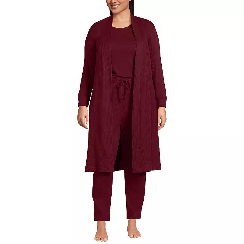 Plus Size Lands End Womens Cozy 3 Piece Pajama Top, Pajama Pants & Robe Sleep Set Product Image