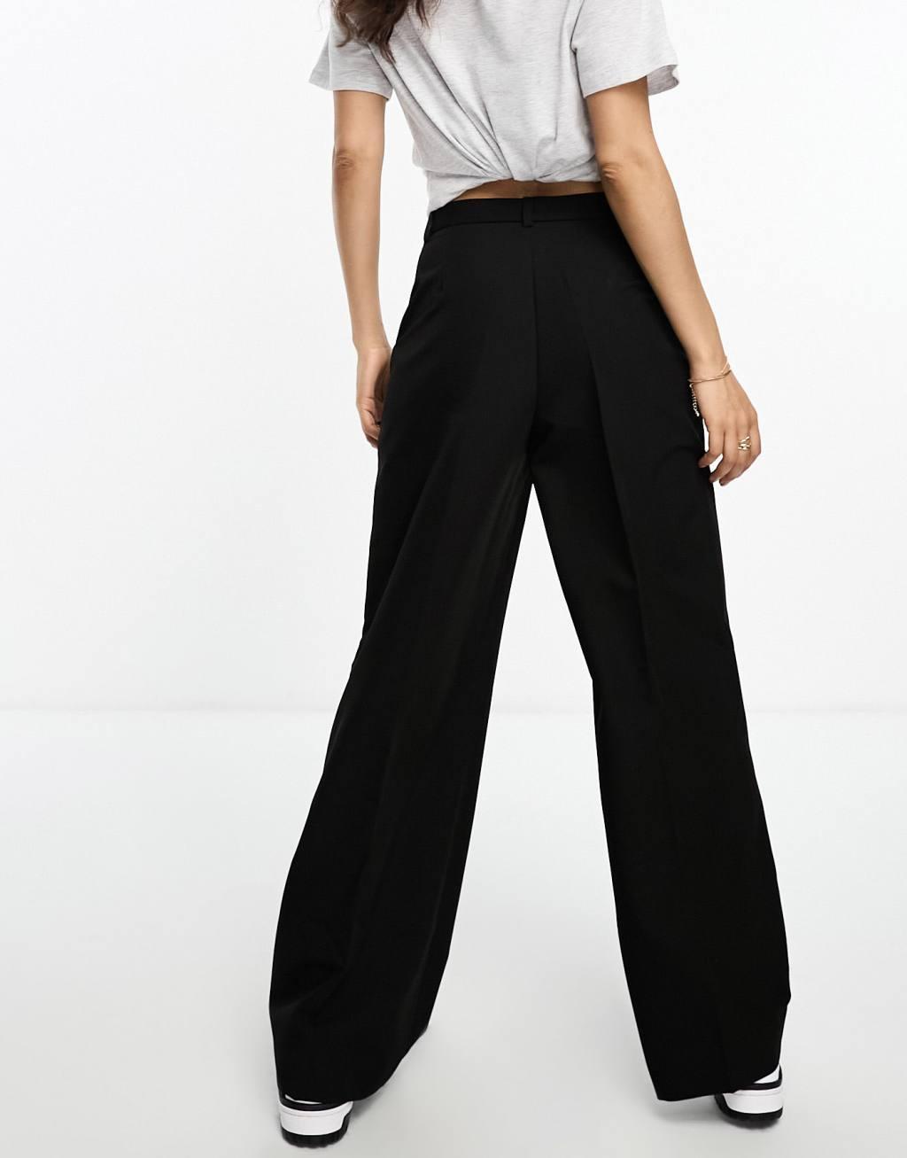 Stradivarius Petite tailored straight pants in black  Product Image