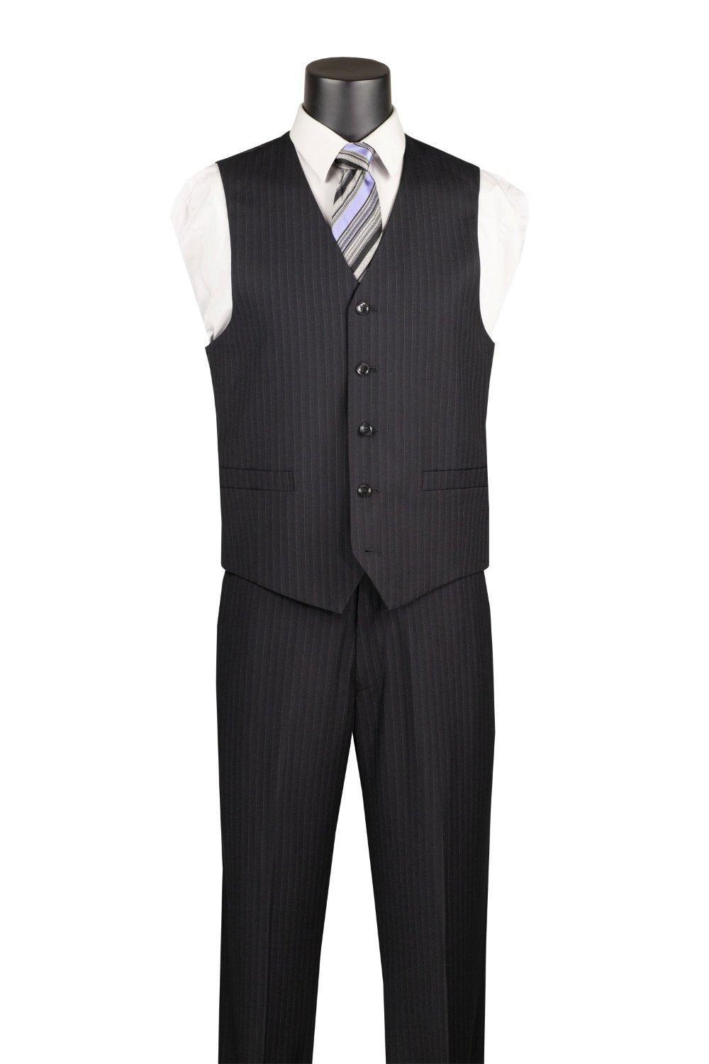 Sovana Collection - Regular Fit 3 Piece Suit 2 Button Tone on Tone Stripe in Black Product Image