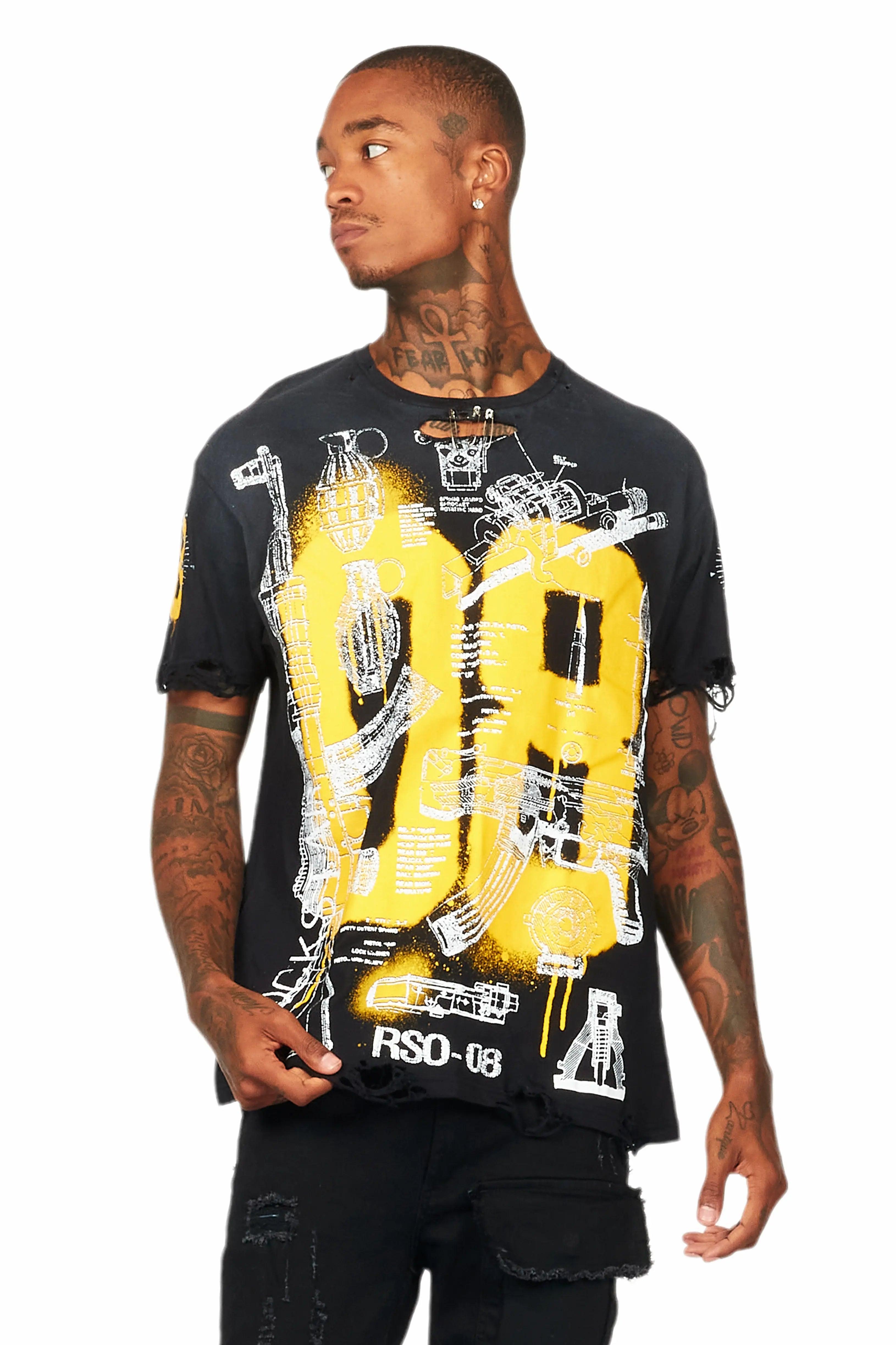 Atsen Black Oversized Graphic T-Shirt Male Product Image